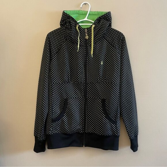 Volcom Black & White Rain Drop Hoodie w Green Lining & High Neck - Picture 1 of 16